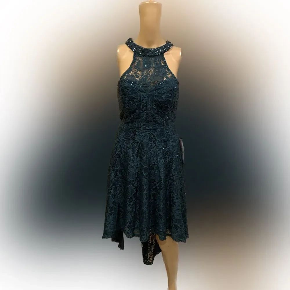 City Studio Emerald Sequin Halter Hi Lo Party Dress Sz 3